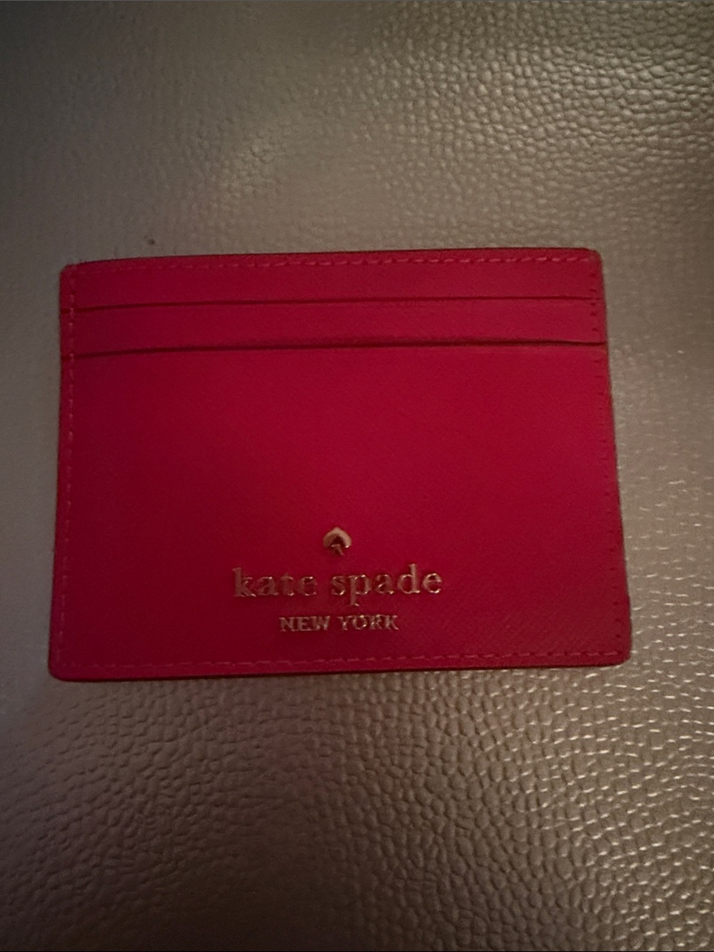 Kate Spade Pink Saffiano Leather Card Case with Gold Logo